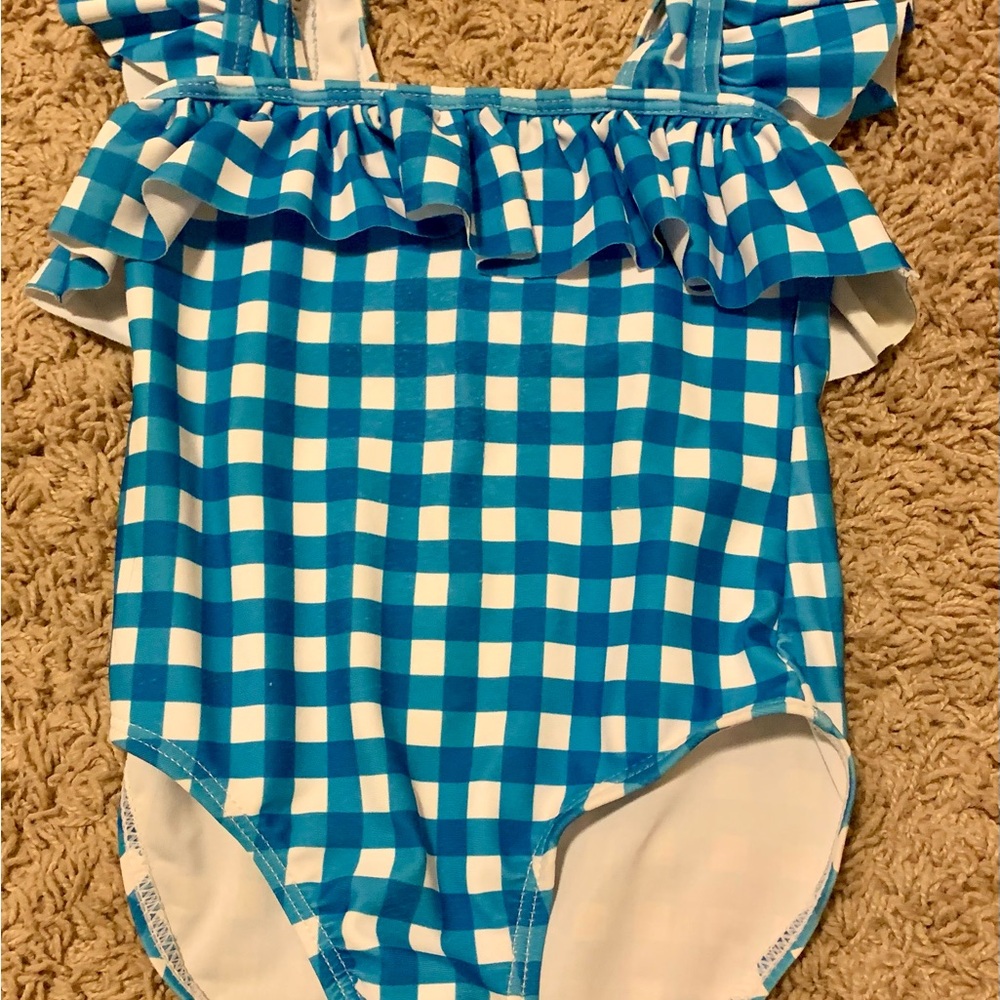 Blue and White Checkered Swimsuit